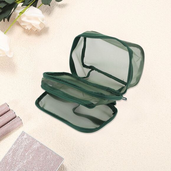 Large Capacity Visible Makeup Bag for Vacation Olive Green - Picture 3 of 5